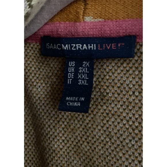 Isaac Mizrahi Live Size 2X Gold Purple Floral Open Cardigan Sweater Pockets Boho - Picture 4 of 5